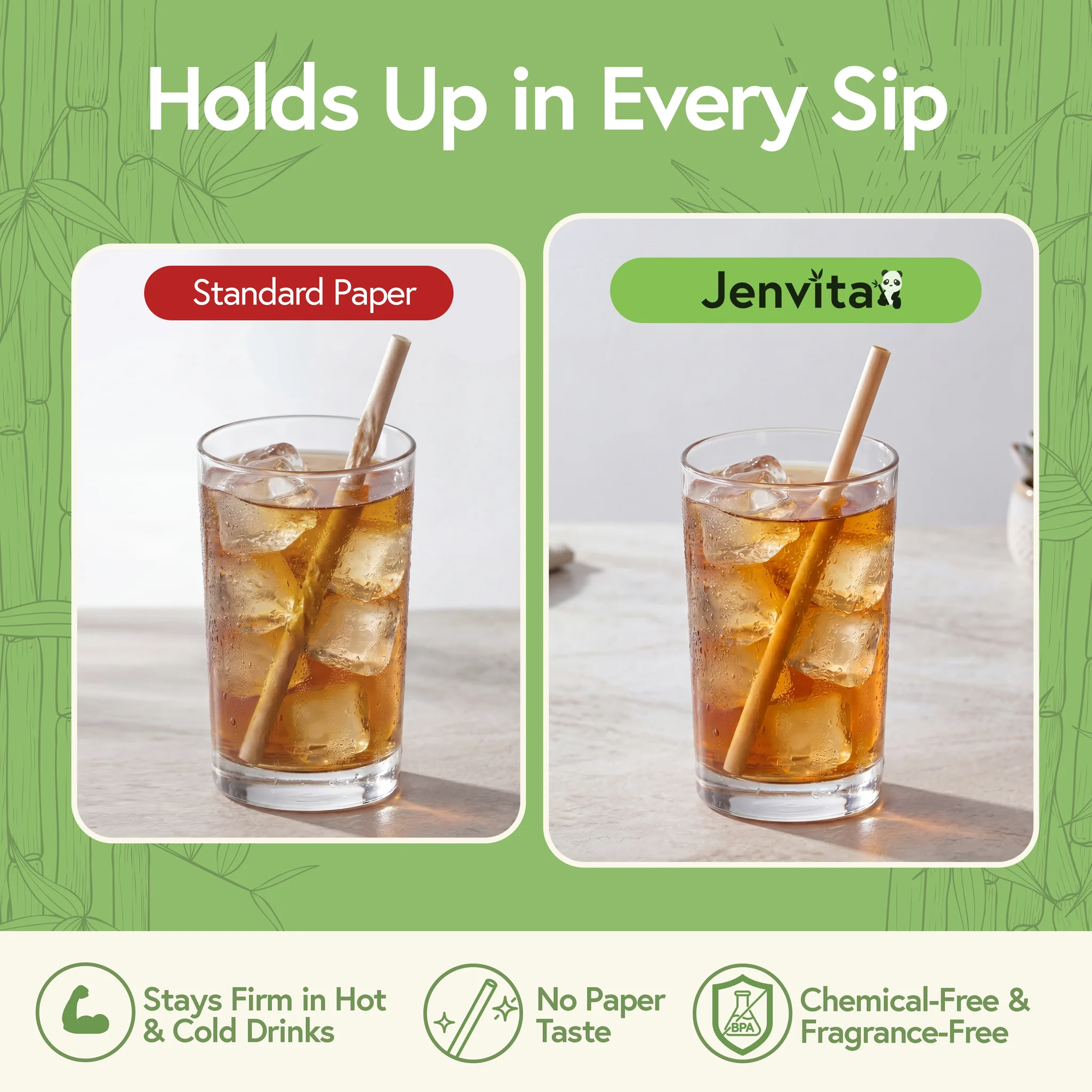 Jenvita bamboo straws holding up in every sip