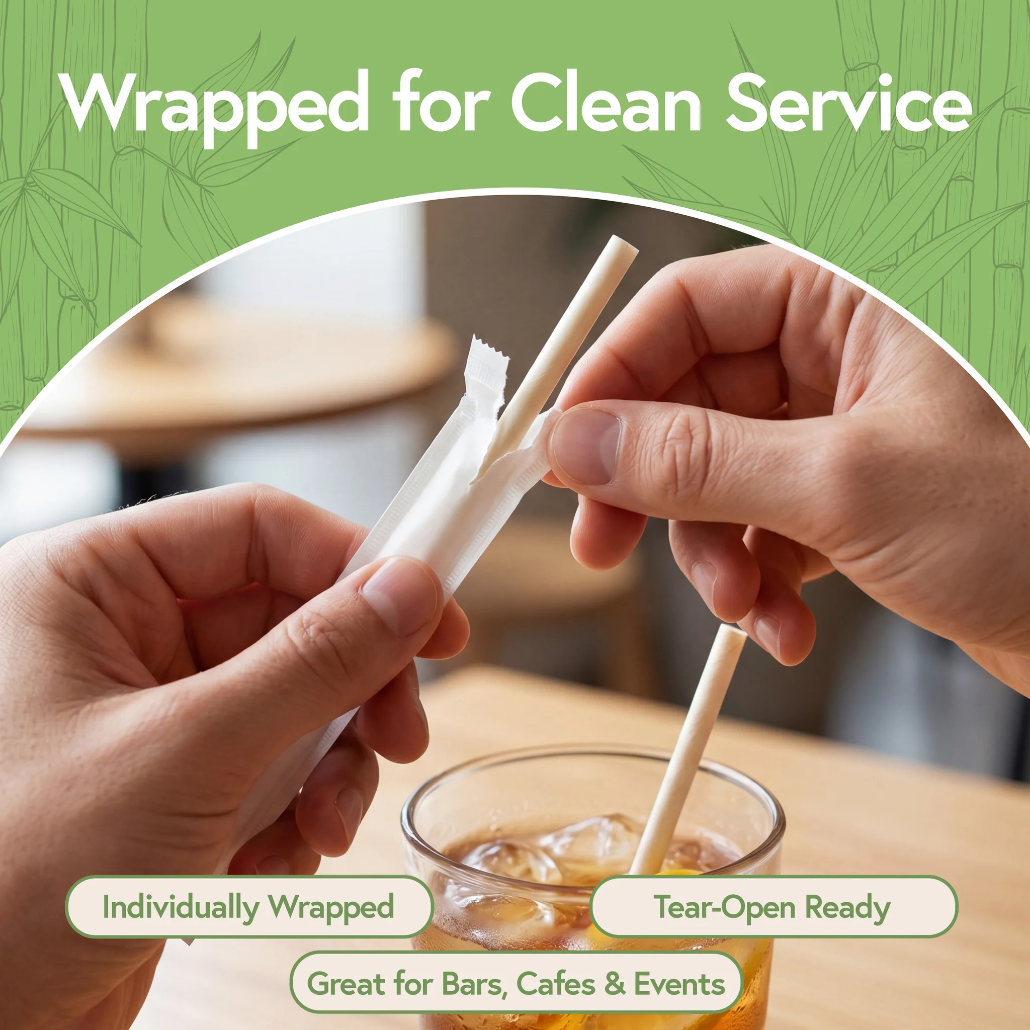 Jenvita individually wrapped bamboo straws for clean service