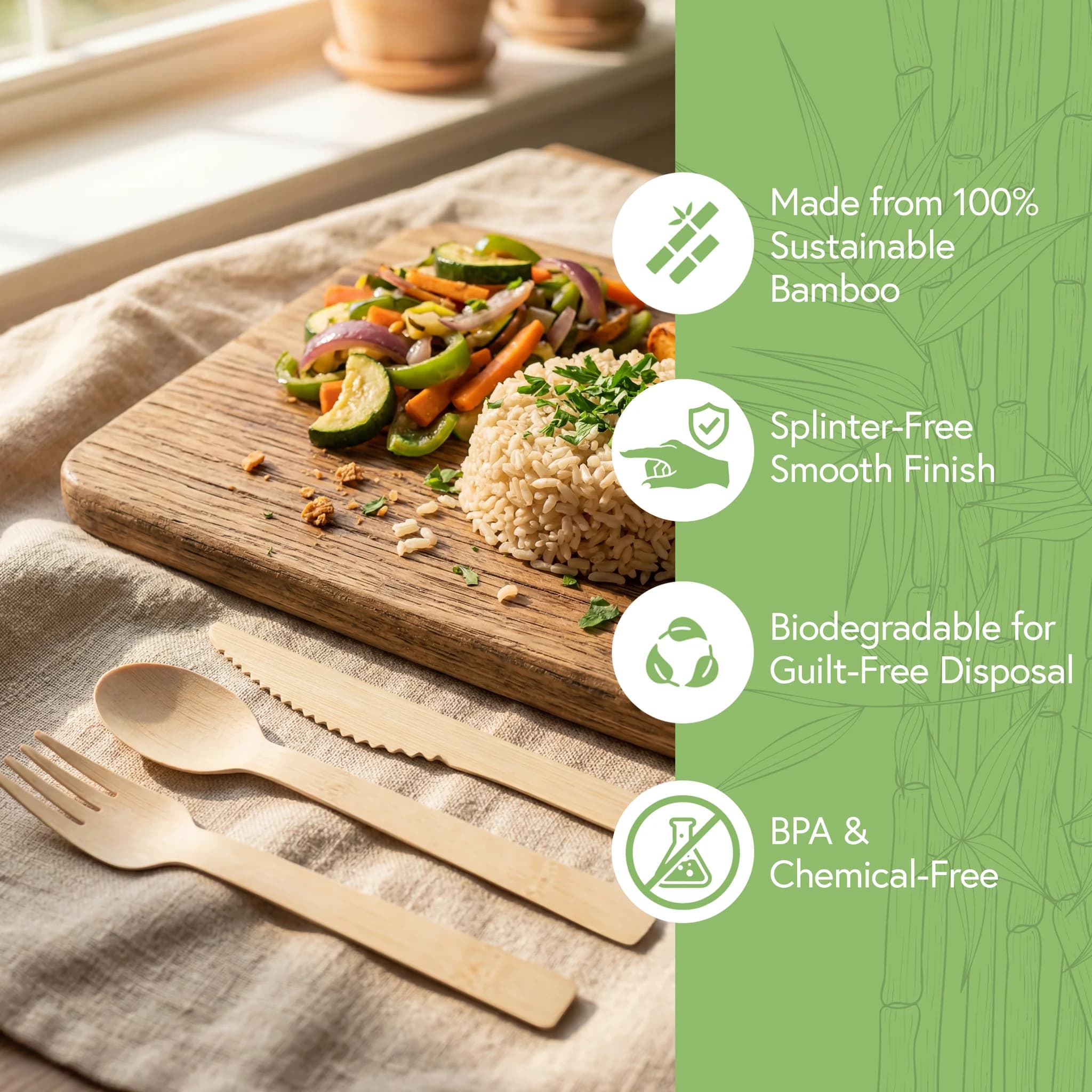 Jenvita bamboo cutlery made from 100% sustainable bamboo