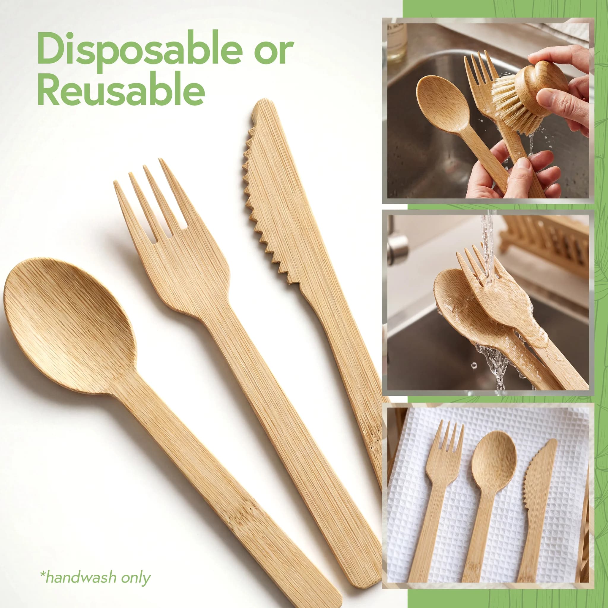 Jenvita bamboo cutlery — disposable or reusable