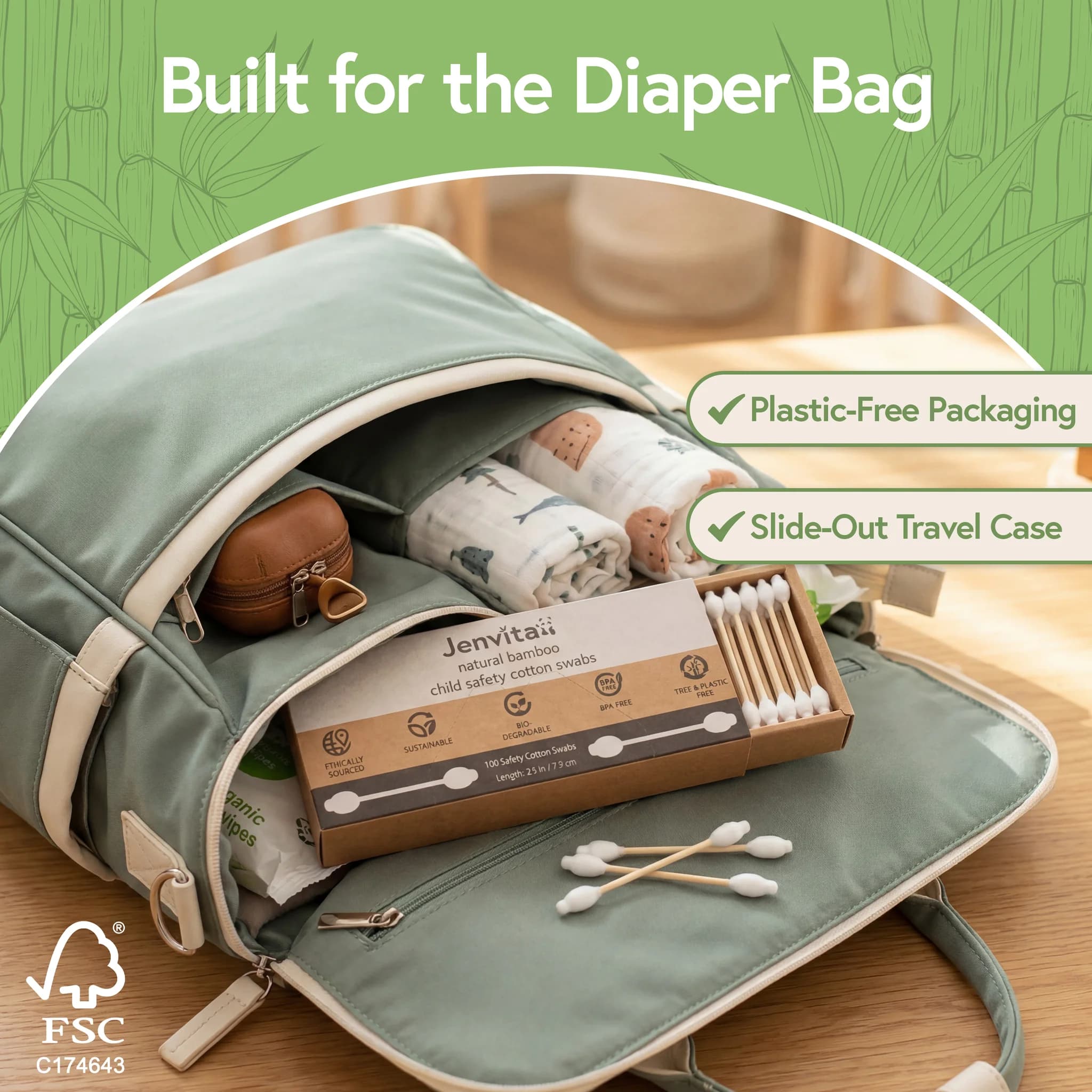Jenvita bamboo cotton swabs built for the diaper bag